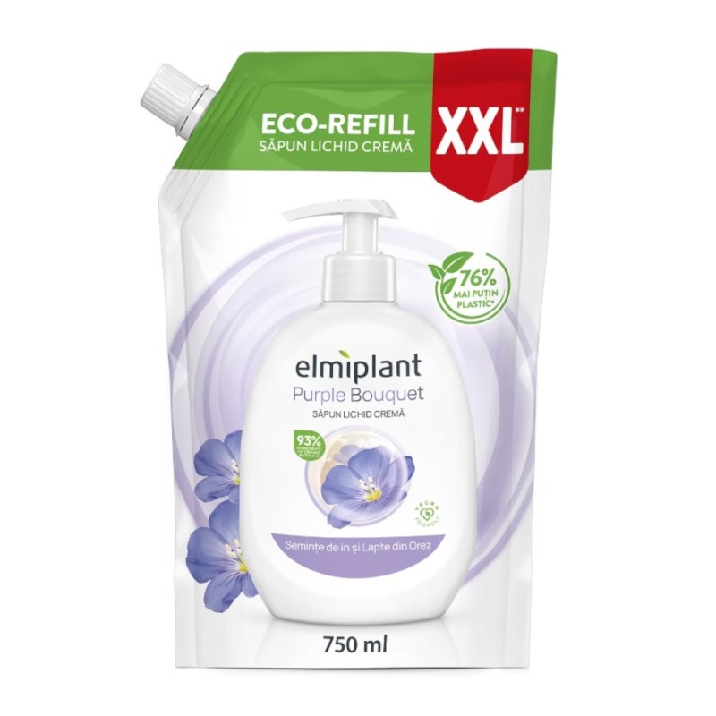 Set 3 x Rezerva Sapun Lichid, Elmiplant, Seminte de In si Lapte din Orez, 750 ml