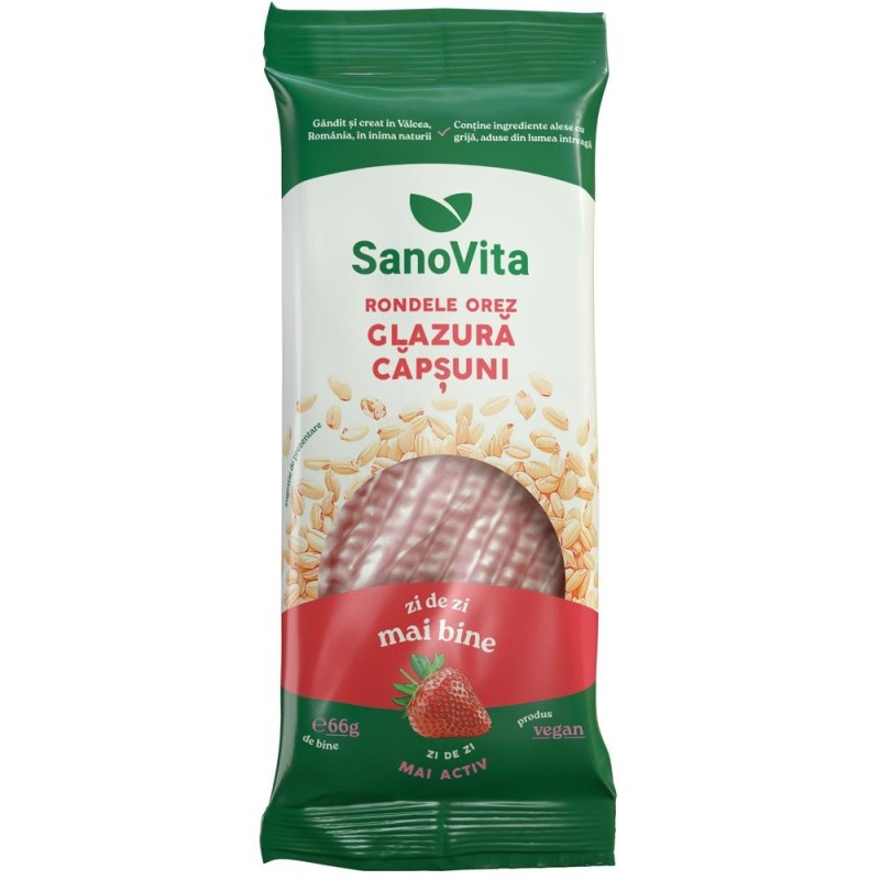 Set 3 x Rondele din Orez cu Glazura Capsuni, Sanovita, 66 g