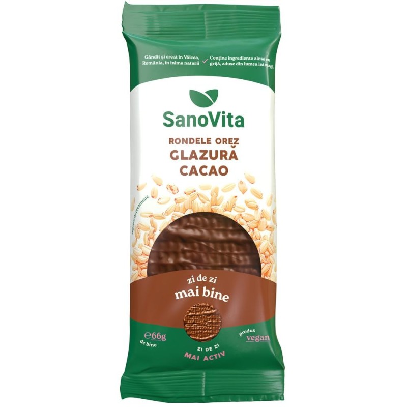 Set 3 x Rondele din Orez cu Glazura de Cacao, Sanovita, 66 g
