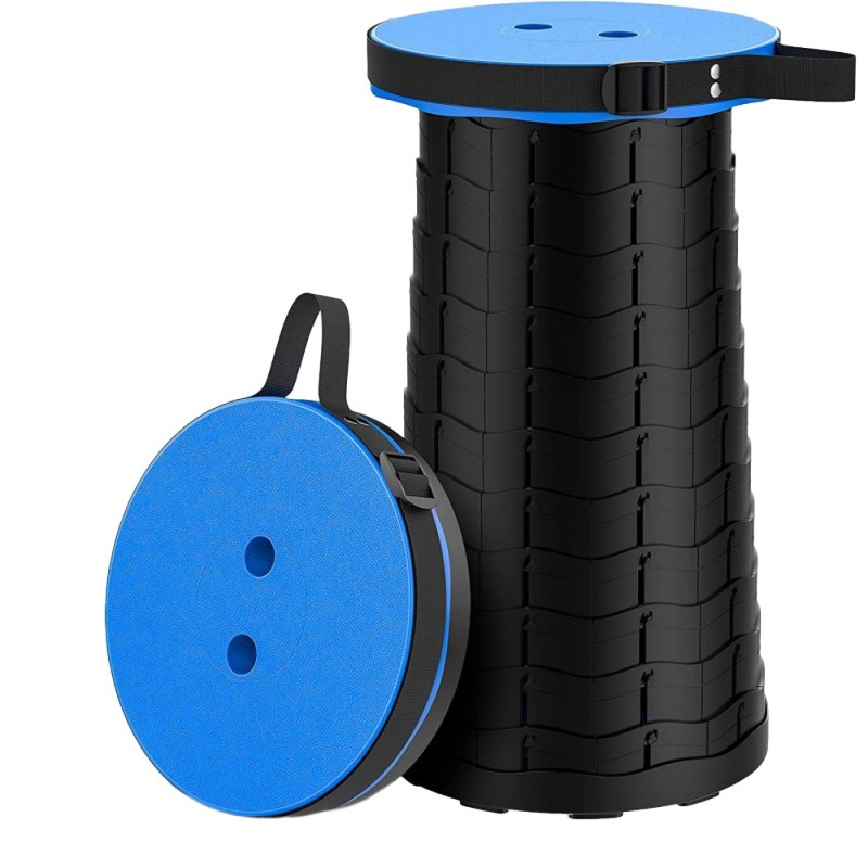 Set 3 x Scaun Rotund Portabil, Extensibil cu Pliere Telescopica, pentru Calatorii, Camping, Pescuit, 25 x 44 cm, Blueberg