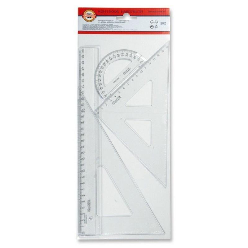 Set 3 x Set Geometrie Mare Cristal, Rigla, 2 Echere si Raportor, Koh-I-Noor