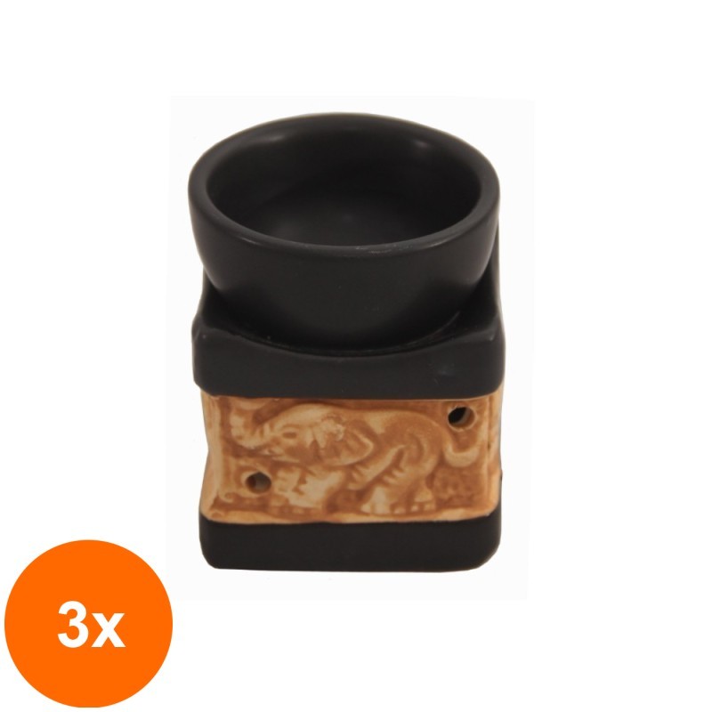 Set 3 x Suport Ceramic pentru Ulei Aromat Mic, Elefant, 7.5 cm x 6.5 cm