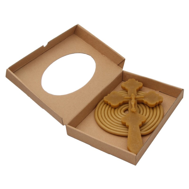 Set 3 x Toiag si Cruce Lumanare colac din Parafina Maro