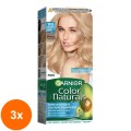 Set 3 x Vopsea de Par Permanenta cu Amoniac Garnier Color Naturals 110 Blond Natural Super Deschis, 110 ml