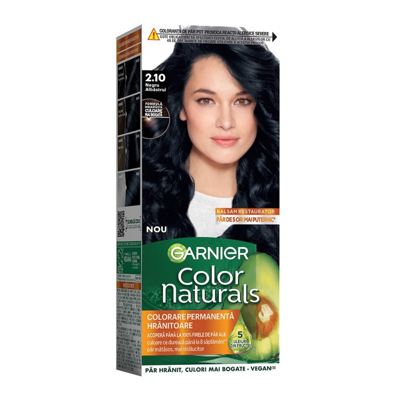 Set 3 x Vopsea de Par Permanenta cu Amoniac Garnier Color Naturals 2.10 Negru Albastrui, 110 ml