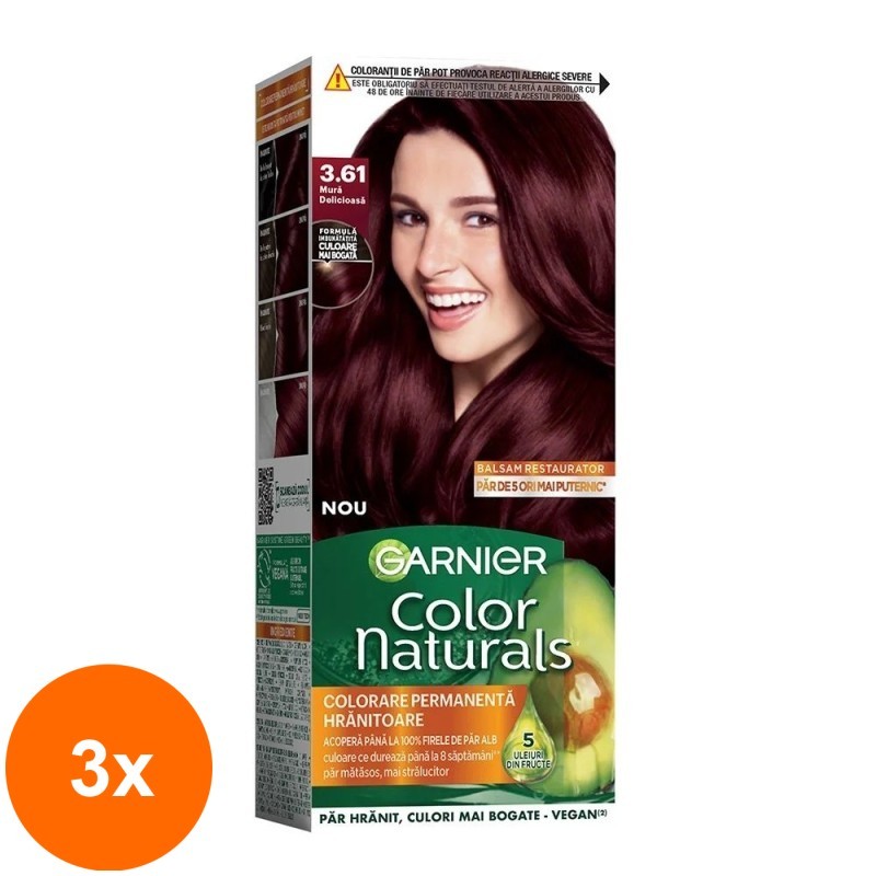 Set 3 x Vopsea de Par Permanenta cu Amoniac Garnier Color Naturals 3.61 Delicious Blackberry, 110 ml