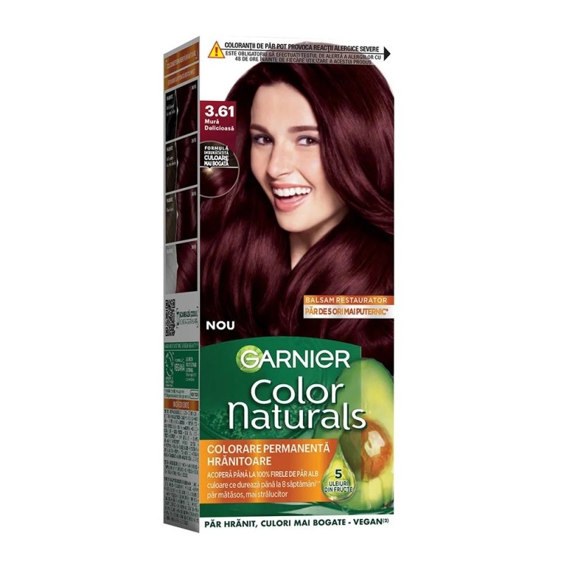 Set 3 x Vopsea de Par Permanenta cu Amoniac Garnier Color Naturals 3.61 Delicious Blackberry, 110 ml