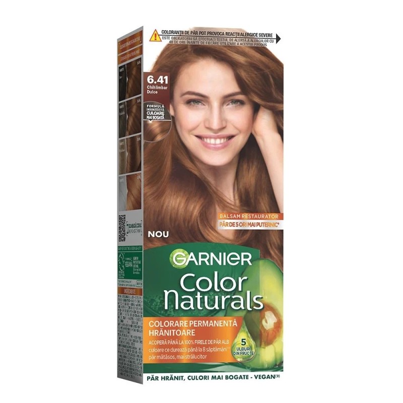 Set 3 x Vopsea de Par Permanenta cu Amoniac Garnier Color Naturals 6.41 Chihlimbar Dulce, 110 ml