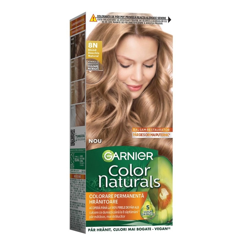 Set 3 x Vopsea de Par Permanenta cu Amoniac Garnier Color Naturals 8N Blond Deschis Natural, 110 ml