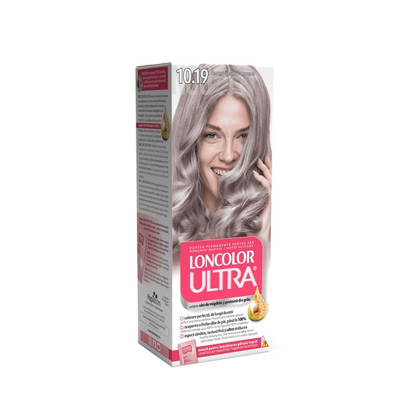 Set 3 x Vopsea de Par Permanenta cu Amoniac Loncolor Ultra 10.19 Blond Argintiu Intens, 100 ml