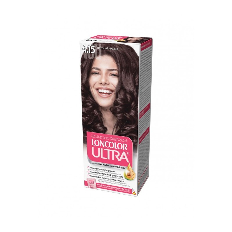 Set 3 x Vopsea de Par Permanenta cu Amoniac Loncolor Ultra 4.15 Ciocolata Amaruie, 100 ml