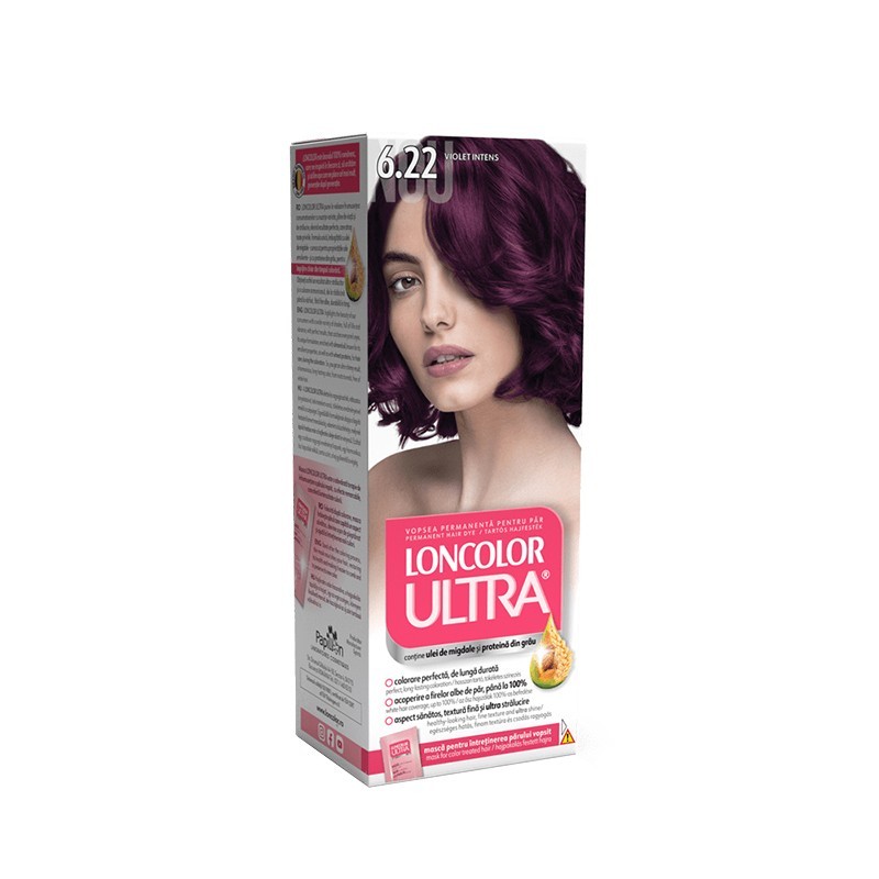 Set 3 x Vopsea de Par Permanenta cu Amoniac Loncolor Ultra 6.22 Violet Intens, 100 ml