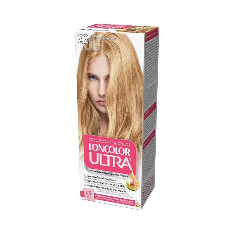 Set 3 x Vopsea de Par Permanenta cu Amoniac Loncolor Ultra 7.2 Blond Auriu Deschis, 100 ml