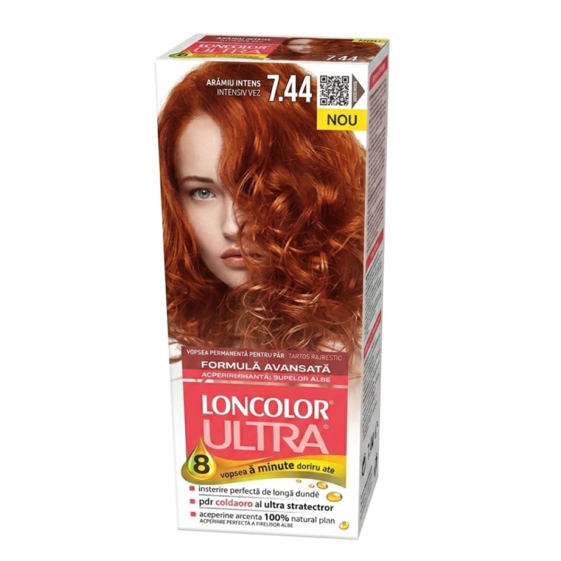 Set 3 x Vopsea de Par Permanenta cu Amoniac Loncolor Ultra 7.44 Aramiu Intens, 100 ml