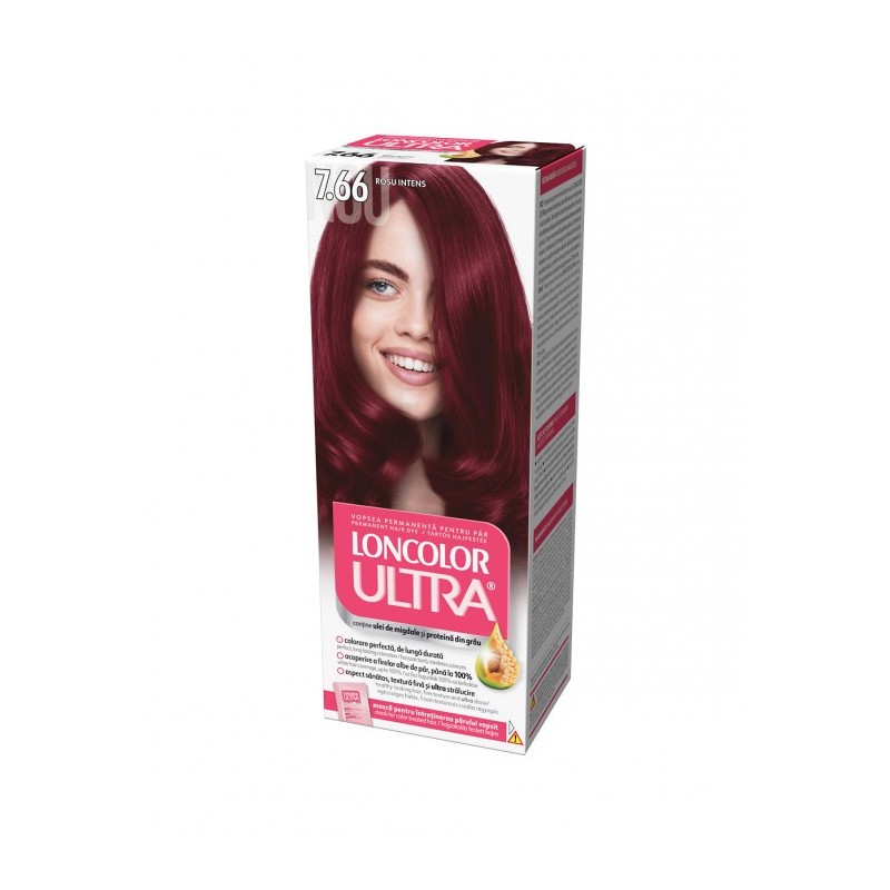 Set 3 x Vopsea de Par Permanenta cu Amoniac Loncolor Ultra 7.66 Rosu Intens, 100 ml