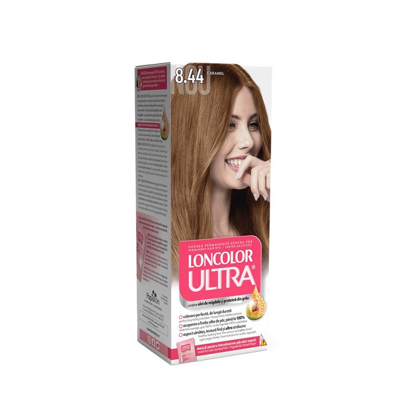 Set 3 x Vopsea de Par Permanenta cu Amoniac Loncolor Ultra 8.44 Caramel, 100 ml