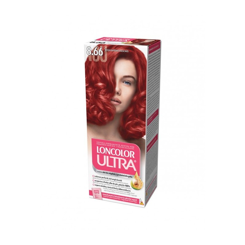 Set 3 x Vopsea de Par Permanenta cu Amoniac Loncolor Ultra 8.66 Rosu Intens Deschis, 100 ml