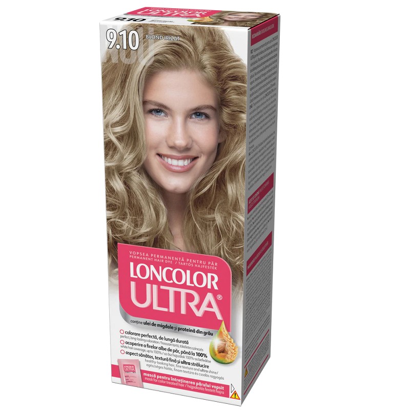 Set 3 x Vopsea de Par Permanenta cu Amoniac Loncolor Ultra 9.10 Blond Irizat, 100 ml