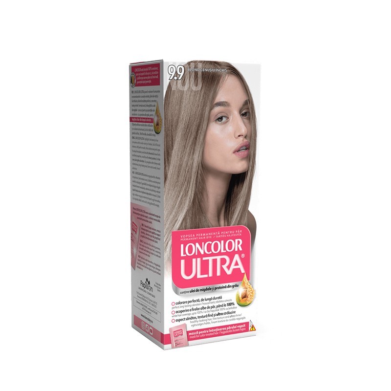 Set 3 x Vopsea de Par Permanenta cu Amoniac Loncolor Ultra 9.9 Blond Cenusiu Inchis, 100 ml
