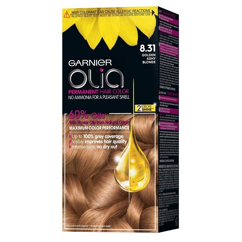 Set 3 x Vopsea de Par Permanenta fara Amoniac Garnier Olia 8.31 Golden Ashy Blonde, 112 ml