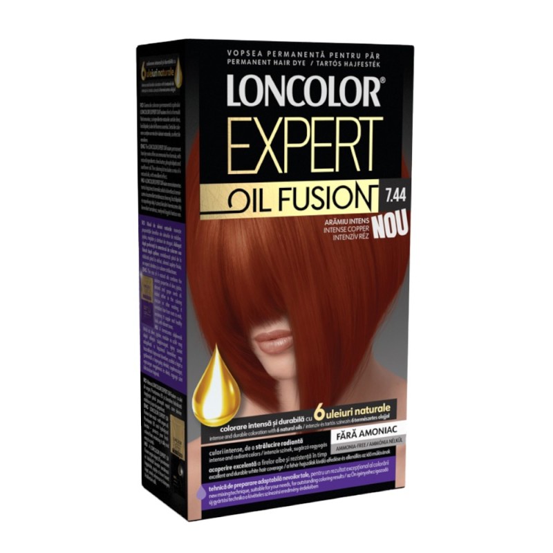 Set 3 x Vopsea de Par Permanenta Loncolor Expert Oil Fusion, 7.44 Aramiu Intens, 100 ml