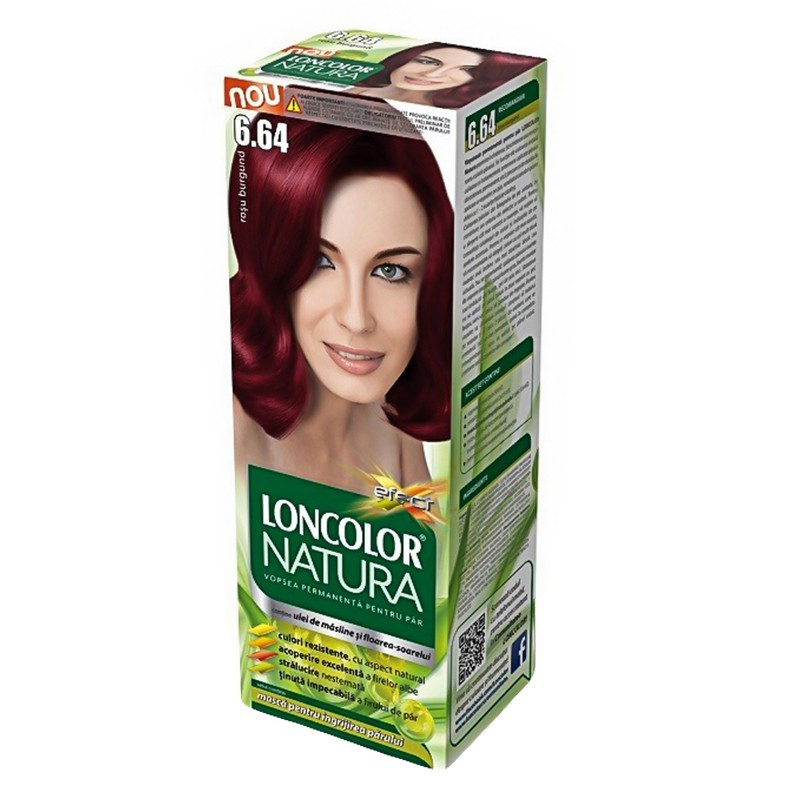 Set 3 x Vopsea de Par Permanenta Loncolor Natura 6.64 Rosu Burgund, 100 ml