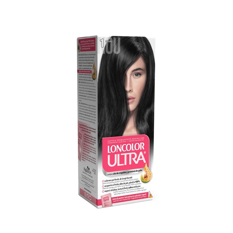 Set 3 x Vopsea de Par Permanenta Loncolor Ultra 1 Negru, 100 ml
