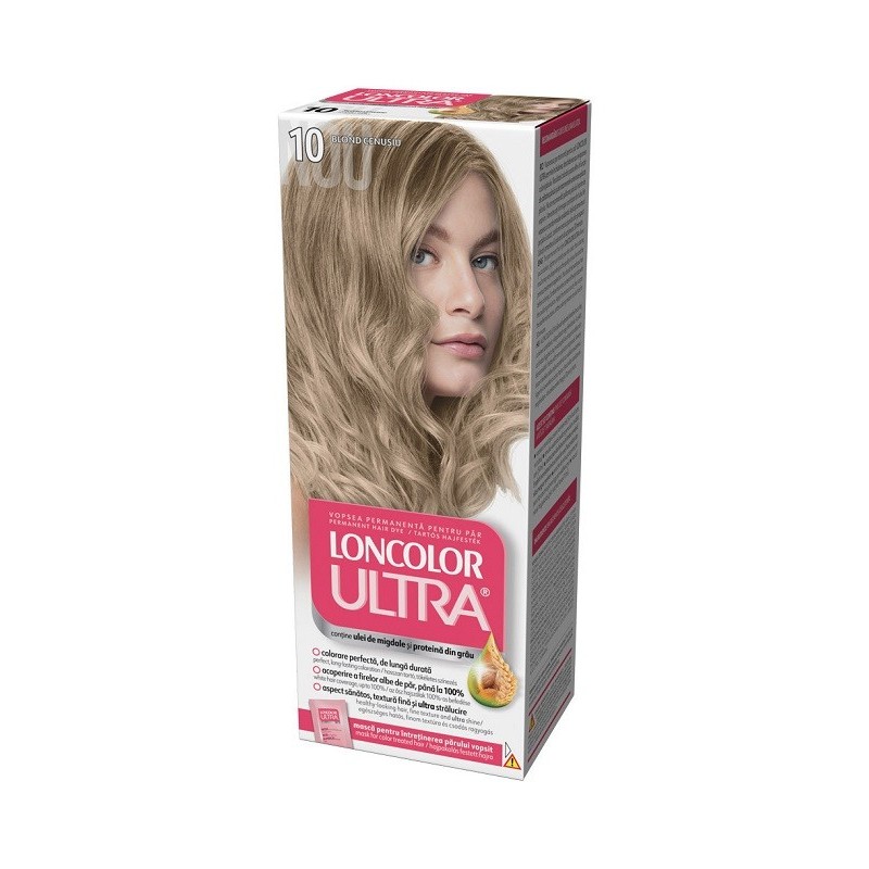 Set 3 x Vopsea de Par Permanenta Loncolor Ultra 10 Blond Cenusiu, 100 ml