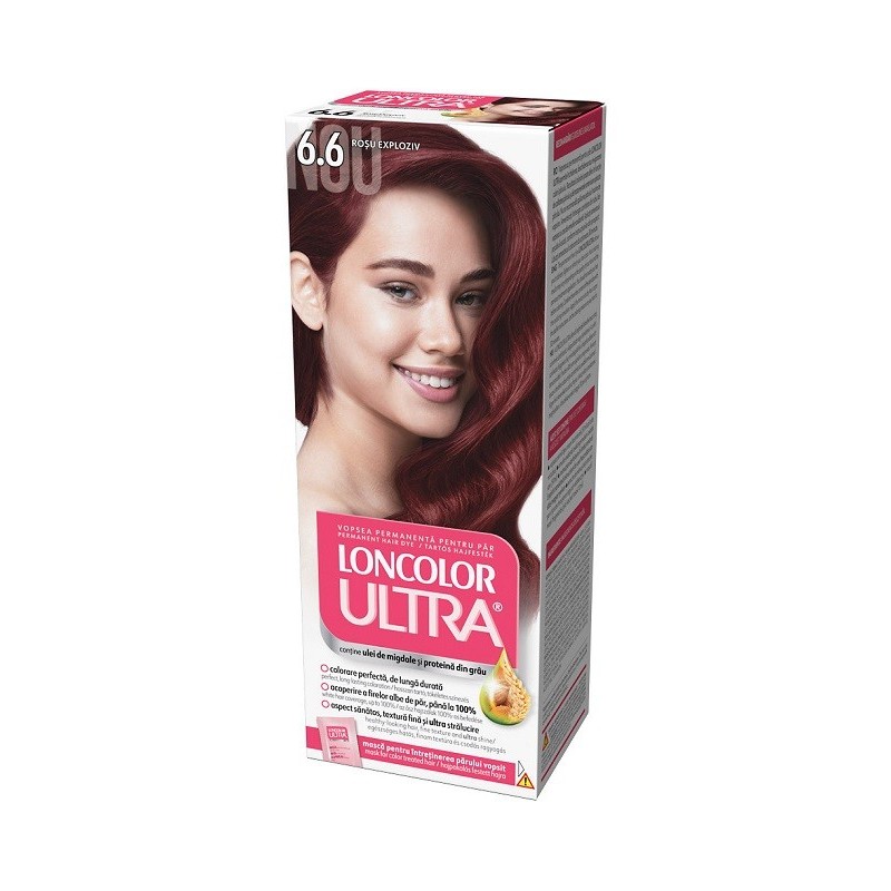 Set 3 x Vopsea de Par Permanenta Loncolor Ultra 6.6 Rosu Exploziv, 100 ml