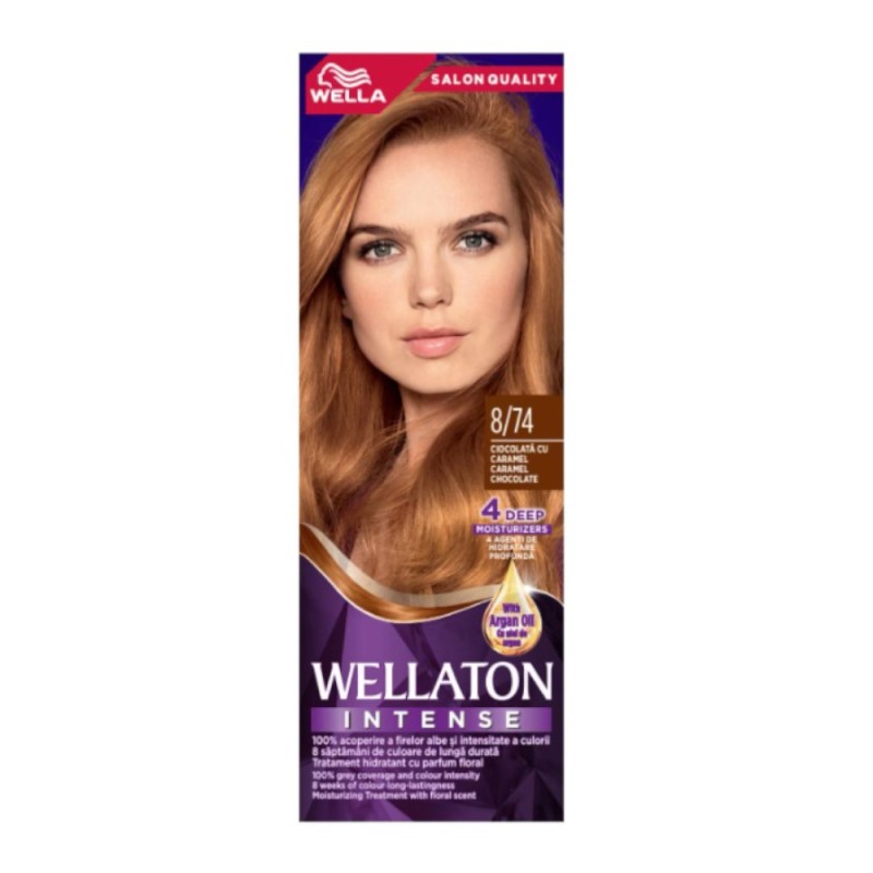Set 3 x Vopsea de Par Permanenta Wella Wellaton, 8/74 Charamel Chocolate, Ciocolata Caramel, 110 ml