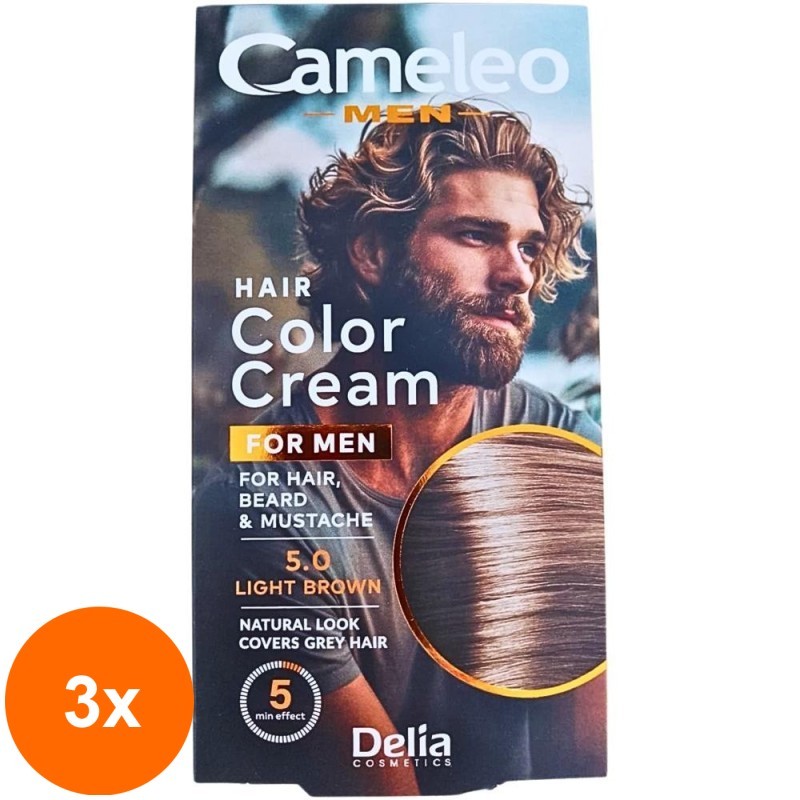 Set 3 x Vopsea pentru Par, Barba, Mustata Barbati Cameleo, 5 Light Brown, 30 ml