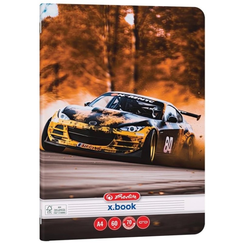 Set 30 x Caiet A4 Dictando, Motiv Race Cars, 60 File, Hartie 70 g/mp, Colturi Rotunjite