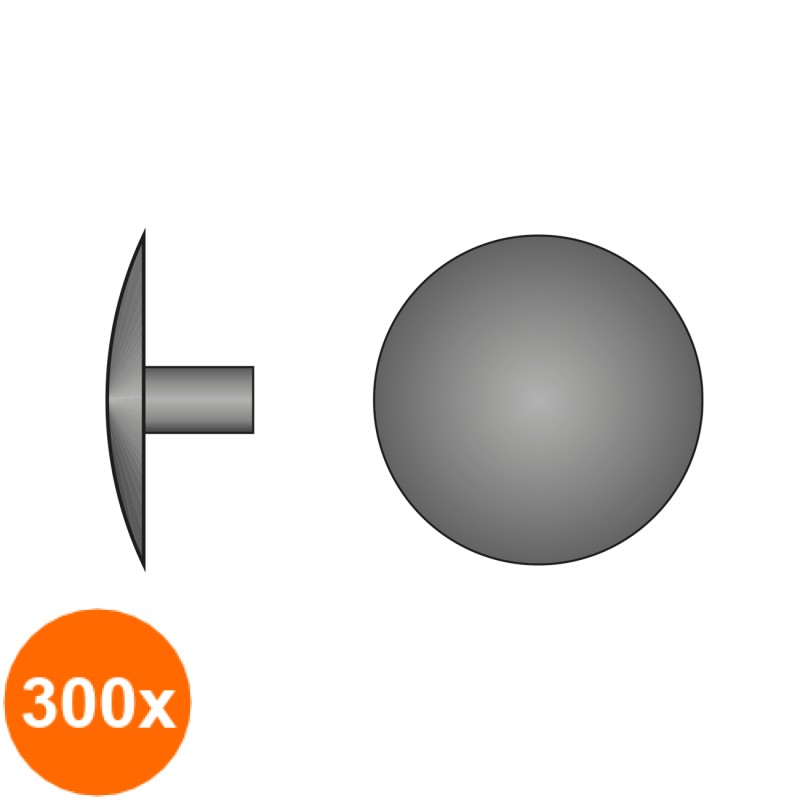 Set 300 x Capacele Plastic R12 Mm Picior Cilindric Plastic Colorat-Ral 9005-Negru Intens