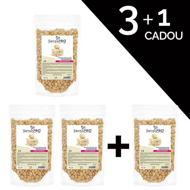 Set 3+1 Gratuit Ceara Epilat Elastica Granule, SensoPRO Milano White Chocolate, 100 g
