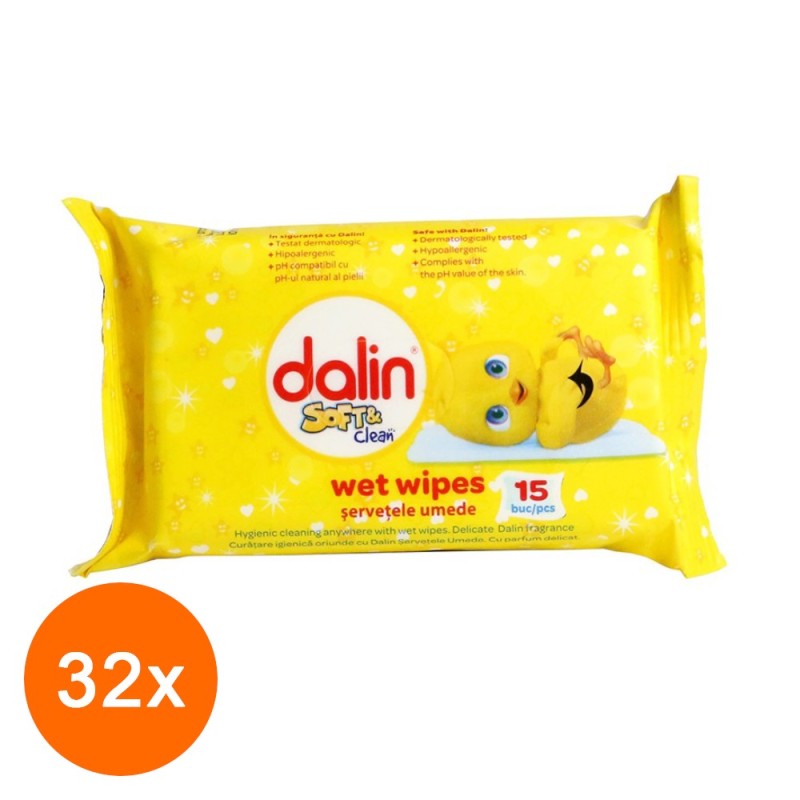 Set 32 x 15 Servetele Umede Dalin Soft Clean, pentru Copii
