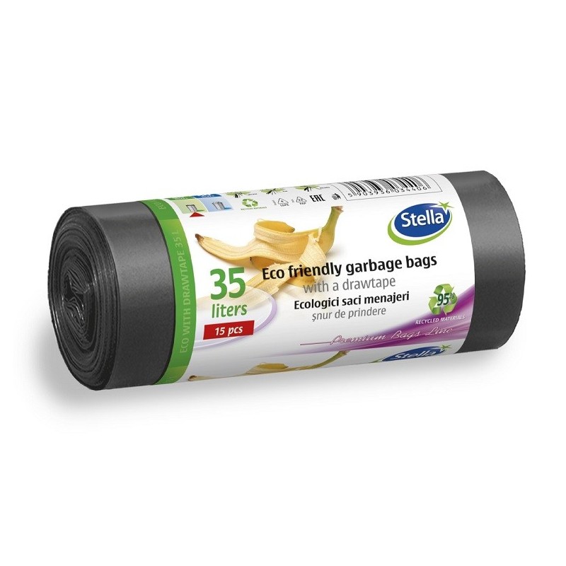 Set 4 x 15 Saci Menajeri Ecologici Stella, cu Snur, 35 l