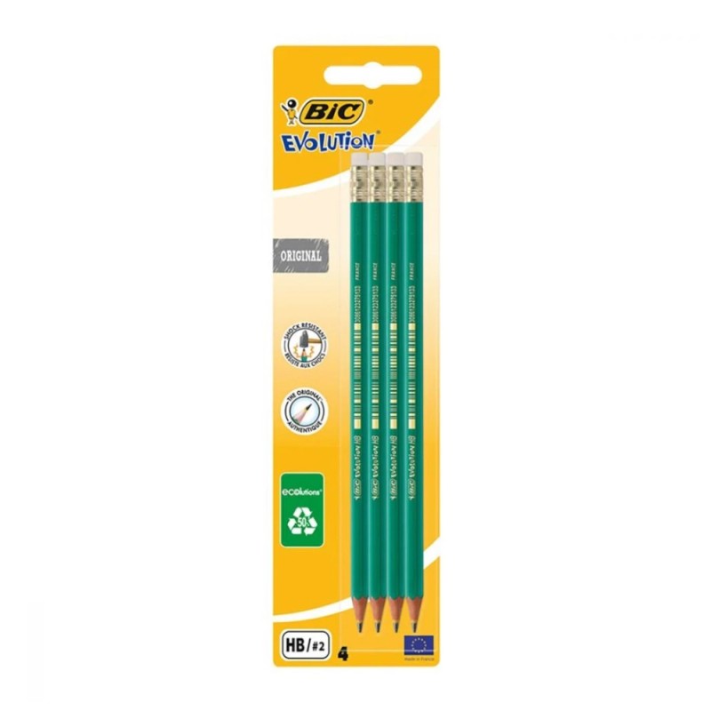 Set 4 x 4 Creioane Grafit Bic Evolution, cu Radiera