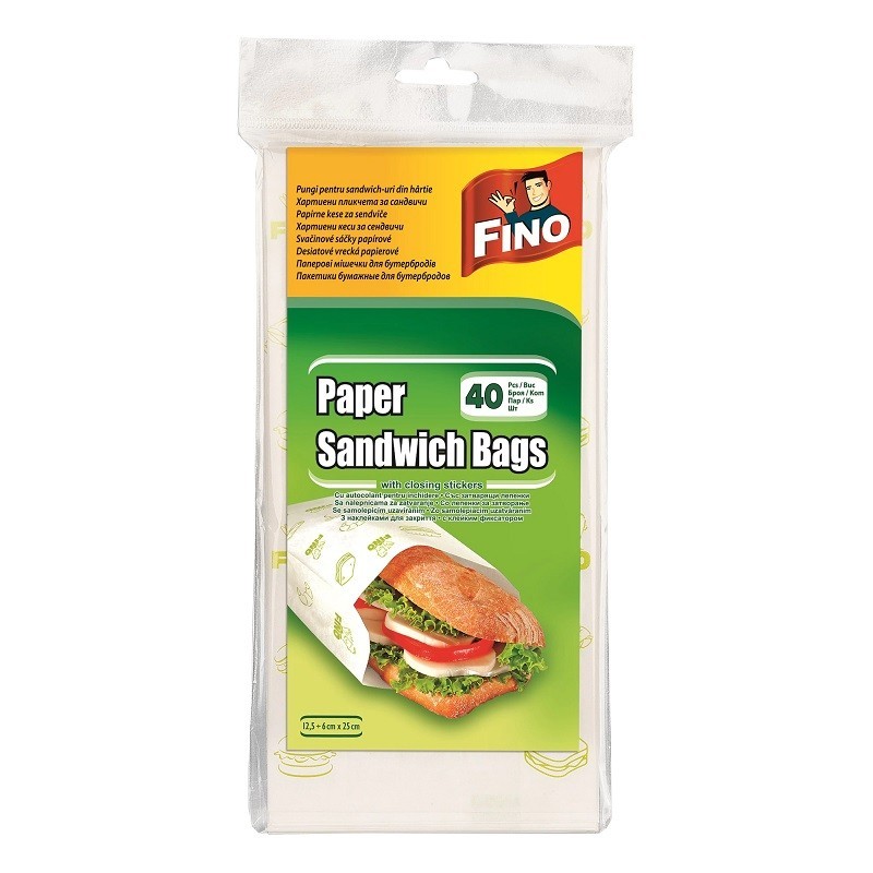 Set 4 x 40 Pungi pentru Sandwich Fino, din Hartie, 6 x 25 cm