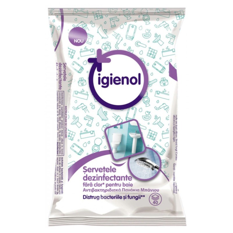 Set 4 x 40 Servetele Dezinfectante fara Clor pentru Baie, Igienol