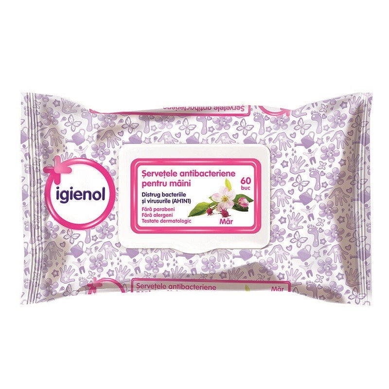 Set 4 x 60 Servetele Antibacteriene Igienol, pentru Maini, Mar