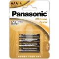 Set 4 x Baterii Alcaline AAA, R3, Panasonic Alkaline Power, 1.5 V, Blister 4 Baterii
