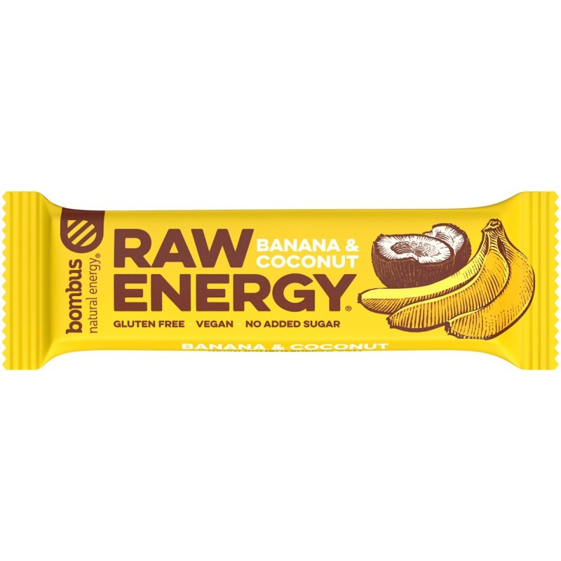 Set 4 x Baton Proteic Raw Energy cu Banane si Nuca de Cocos, 50g Bombus