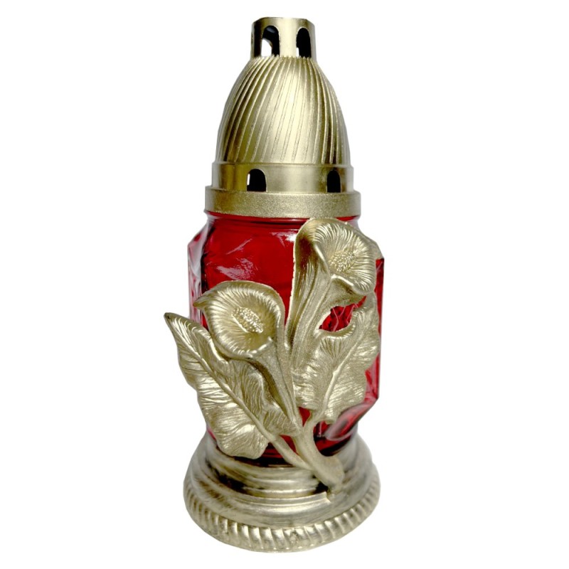 Set 4 x Candela din Sticla cu Flori de Cala, Rosu, 15 Ore