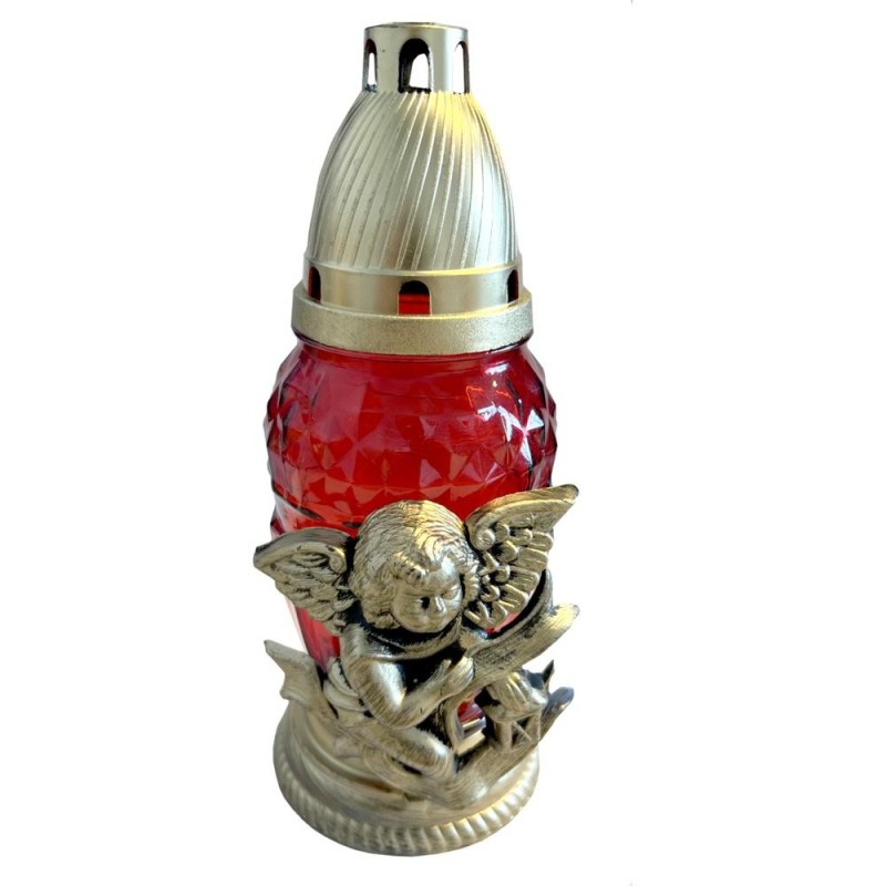 Set 4 x Candela din Sticla cu Ingeras, Rosie