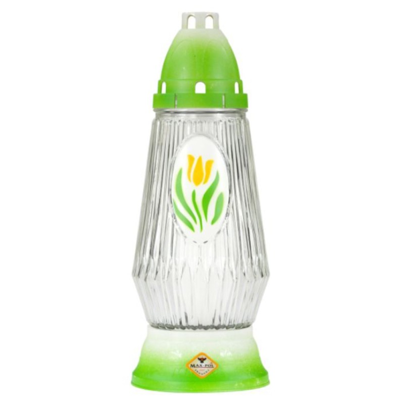 Set 4 x Candela din Sticla cu Lalele, Galbele si Verzi