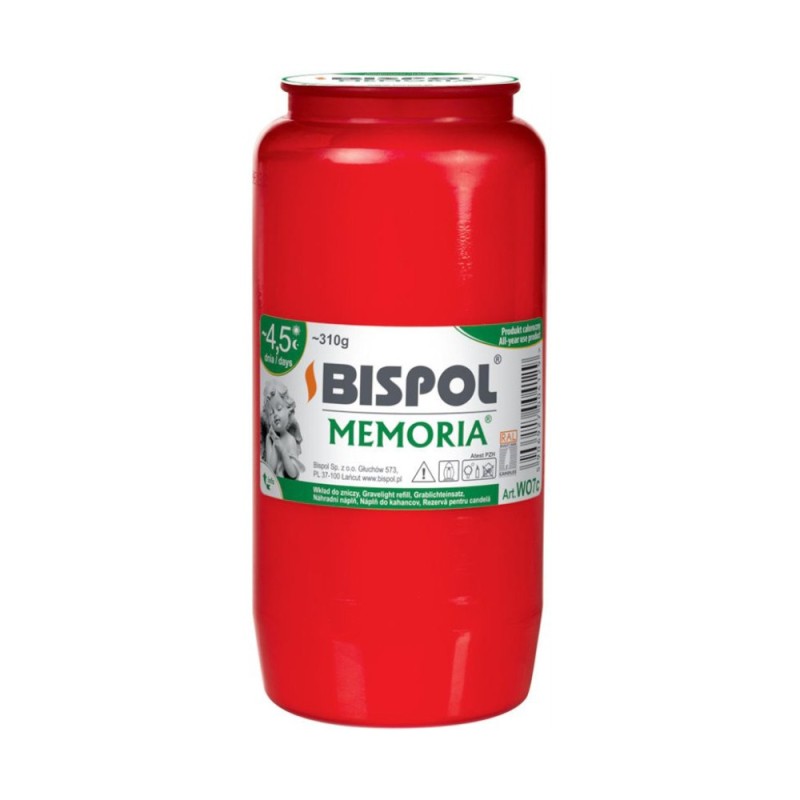 Set 4 x Candela Rezerva Bispol cu Ulei Rosu 100 Ore, 14 cm