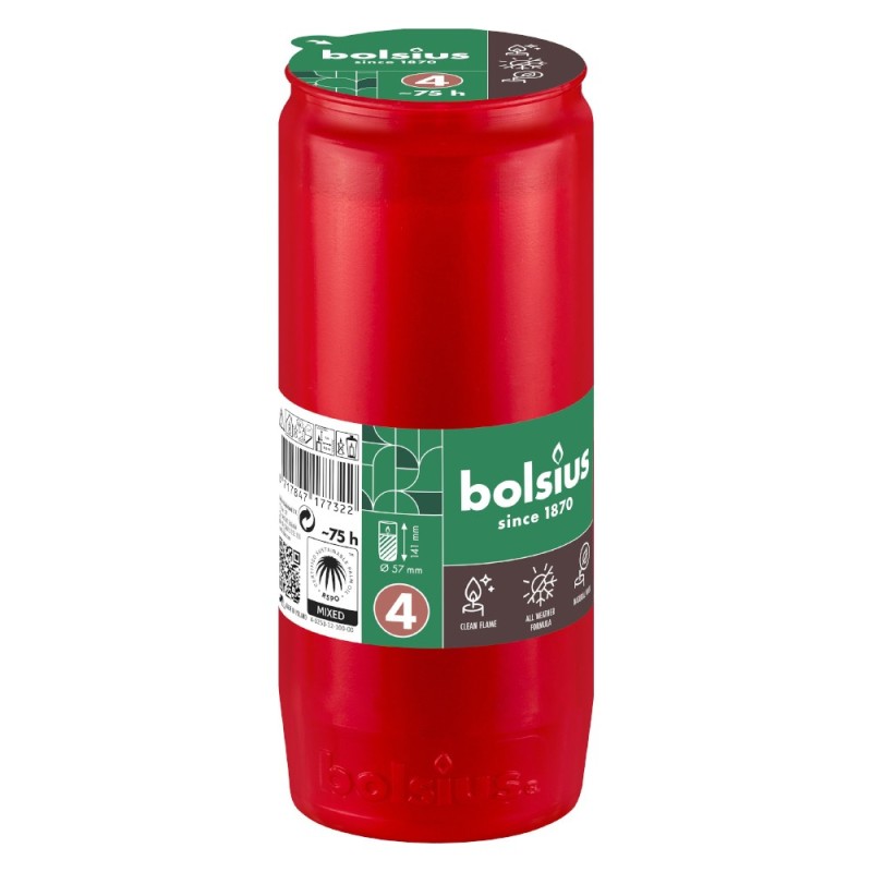 Set 4 x Candela Rezerva Nr.5,  Bolsius, Rosu, 76 Ore