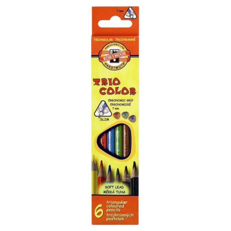 Set 4 x Creioane Colorate Triunghiulare Koh-I-Noor Triocolor, 6 Culori