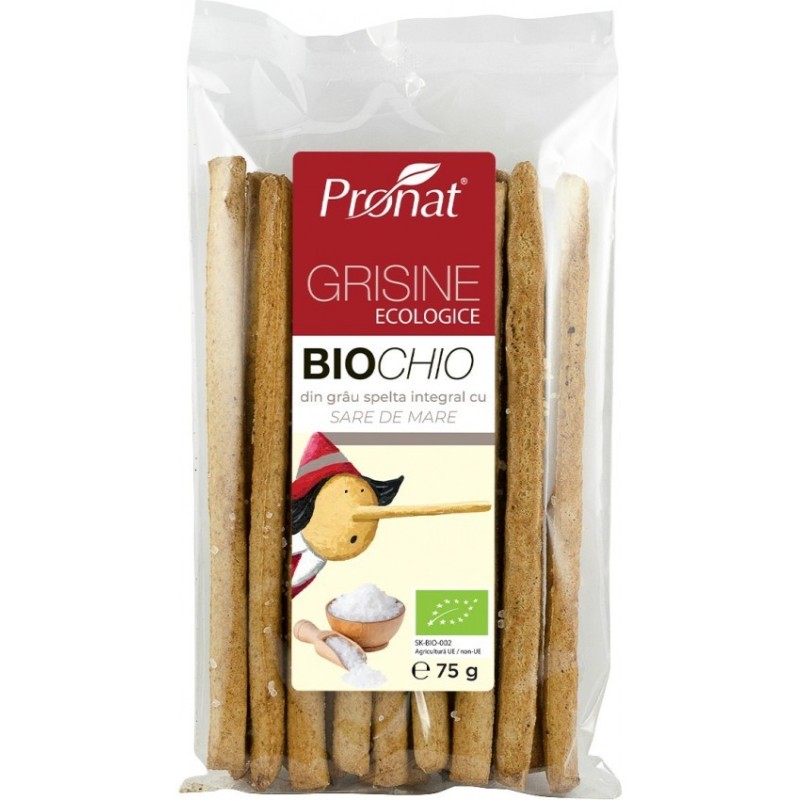 Set 4 x Grisine BIO din Faina Integrala de Grau Spelta cu Sare de Mare, 75 g, Pronat