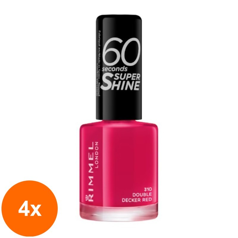 Set 4 x Lac de Unghii Rimmel London 60 Seconds Shine, 310, 8 ml